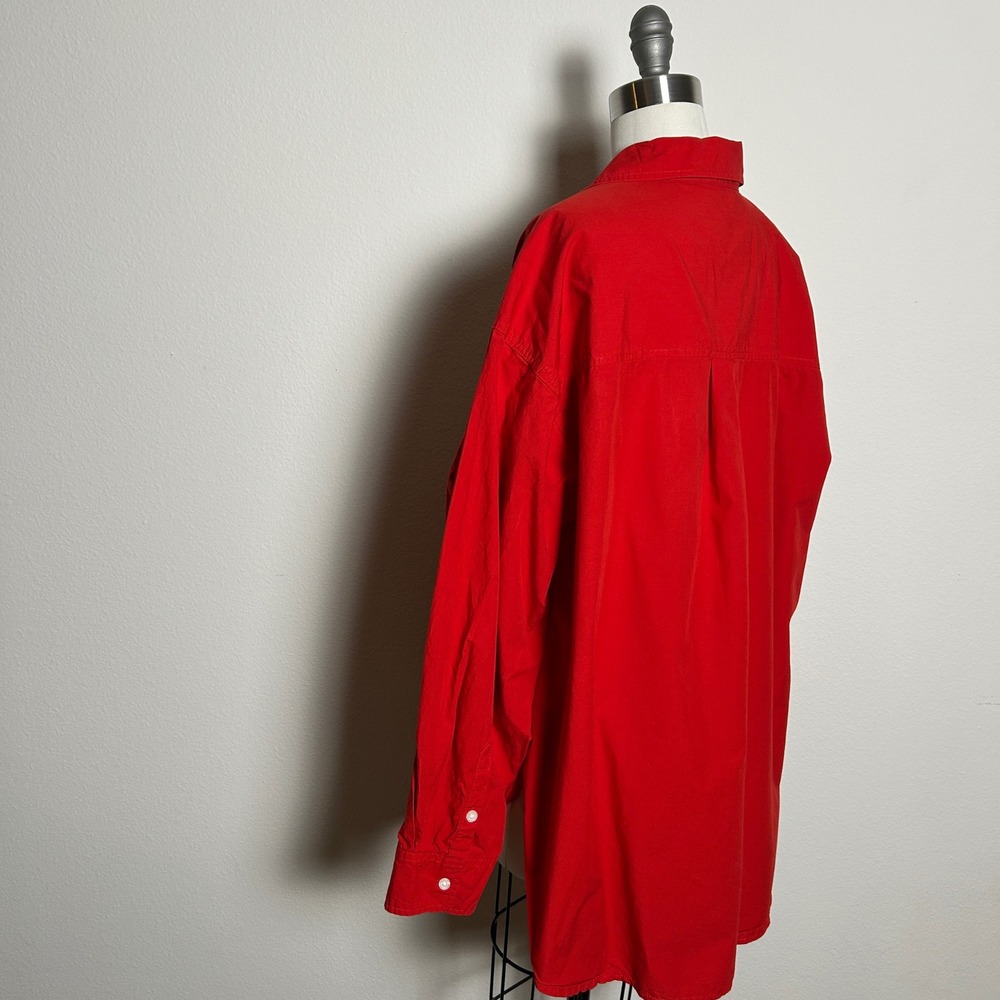 Classic Coastal Red 100% Cotton Button Up Shirt‎ Oversized Boyfriend Nautical XL - Picture 5 of 6